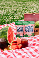 Y'all Sweet Tea Watermelon serve with lemon image, bright, fruity, and inviting.