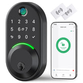 Yamiry Smart Deadbolt front-door shows the fingerprint sensor for quick, secure access.