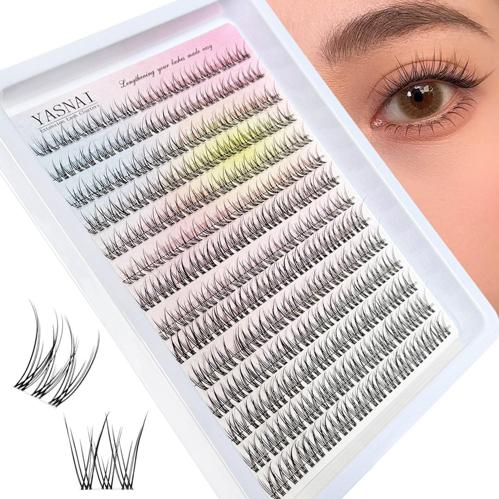 YASNAI lash clusters natural look with wispy C-curvature for subtle daily enhancement.