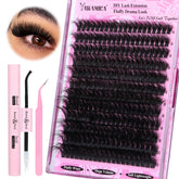 Yawamica fluffier lash extension kit contents for a complete at-home DIY lash session.