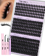 Yawamica volume lash clusters kit with spikes setup for quick, precise at-home lash application.