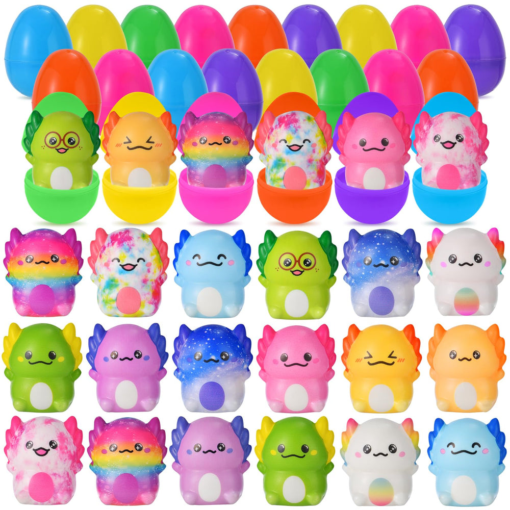 YBSOP Axolotl squishy toy inside a prefilled Easter egg for kids.