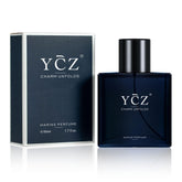 Ycz Charm Unfolds marine perfume bottle front with sleek navy finish for daily elegance