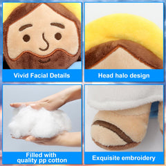 Yelakey light-skinned Jesus plush in blue shawl, soothing spiritual decor.