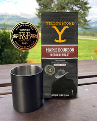 Steaming Yellowstone Maple Bourbon cup inviting morning ritual and aroma.