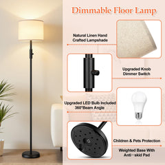 Yemela floor lamp stepless dimming knob enables precise brightness for relaxing evenings.