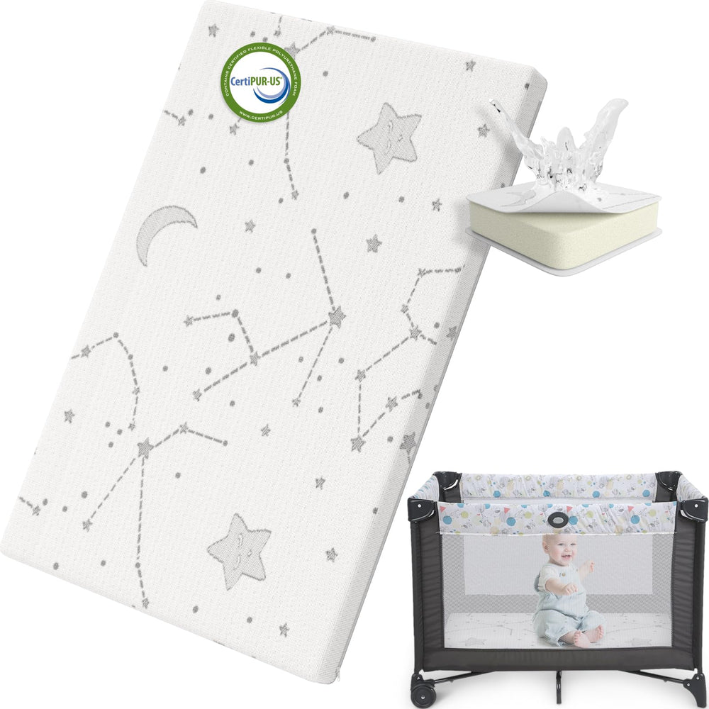 YENING pack and play topper fits snugly in a 38x26 playpen for mess-free naps.