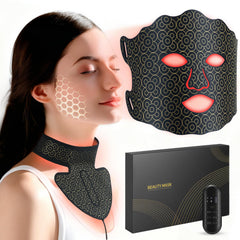 Yenjuty red light face mask close-up showing a spa-like home treatment
