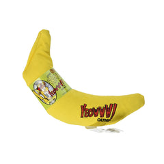 Yeowww! Banana catnip toy in yellow, encourages playful chasing and scent enrichment for cats.