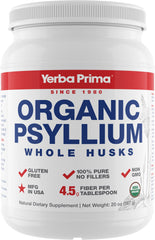 Yerba Prima Psyllium bottle showing pure whole husk fiber for daily dietary support