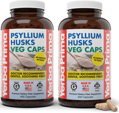 Yerba Prima psyllium husk capsules front view for daily fiber support.