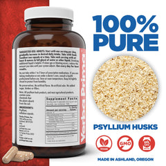 Yerba Prima psyllium husk capsules side view highlighting easy daily intake.