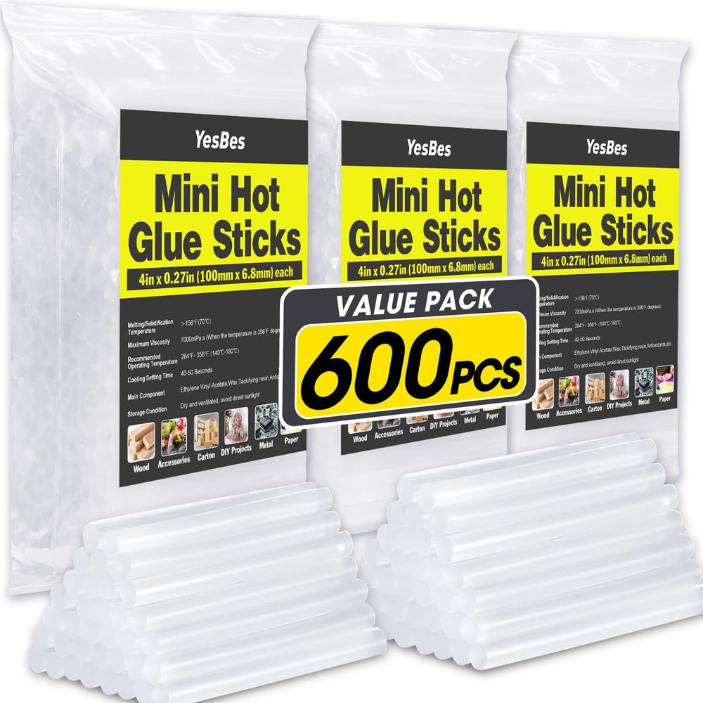 YesBes mini glue sticks pack 600ct ready for versatile quick bonding.