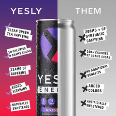 Yesly Energy mixed-berry bubbles close-up highlights vibrant flavor and sparkle.