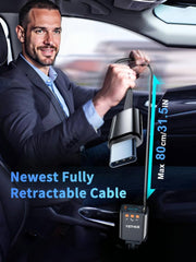 YETHKE retractable cable extends to 80 cm for rear-seat use.