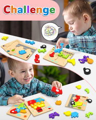 Yetonamr wooden toddler puzzle truck supports hand eye coordination with chunky pieces