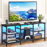 YGEOMER TV Stand with charging station keeps devices powered neatly.