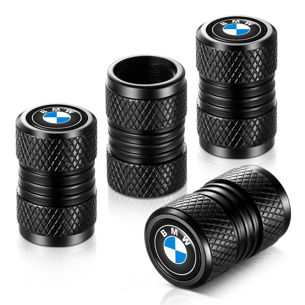 YHEESHIGN tire valve stem caps in black 4-pack for universal fit and corrosion resistance.