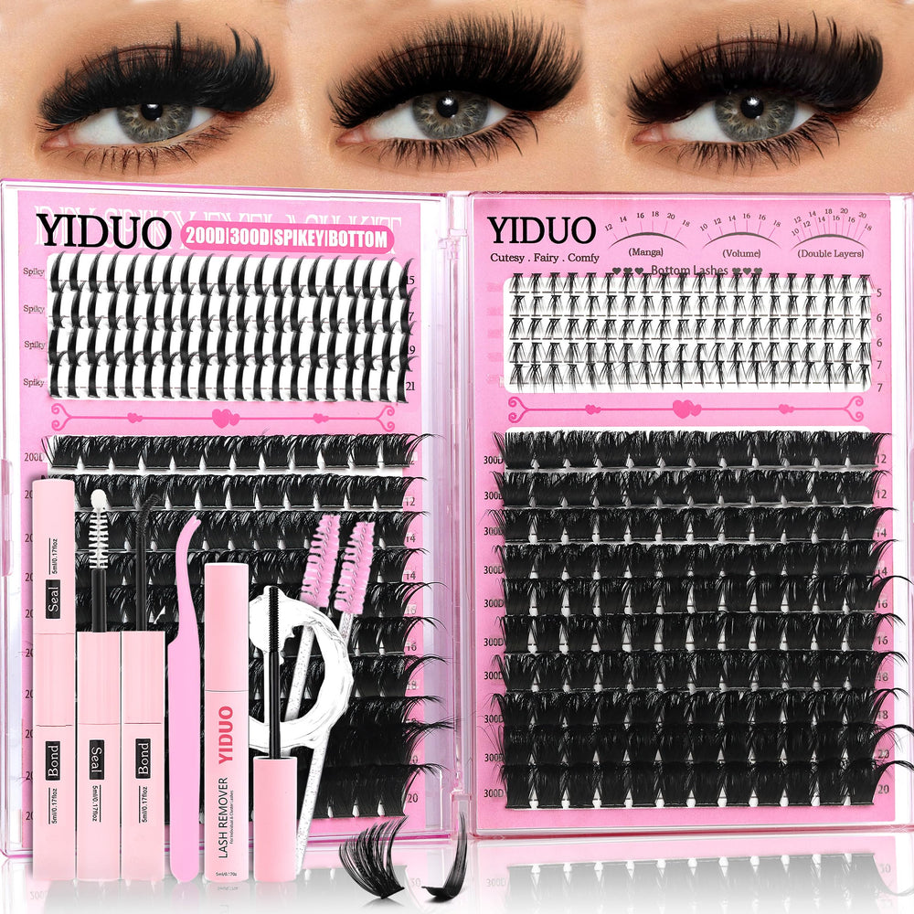 YIDUO Lashes Clusters Kit 200D-300D mix for layered, salon-like volume at home.