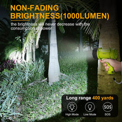 YIERBLUE handheld spotlight shows compact design ideal for portable outdoor lighting.