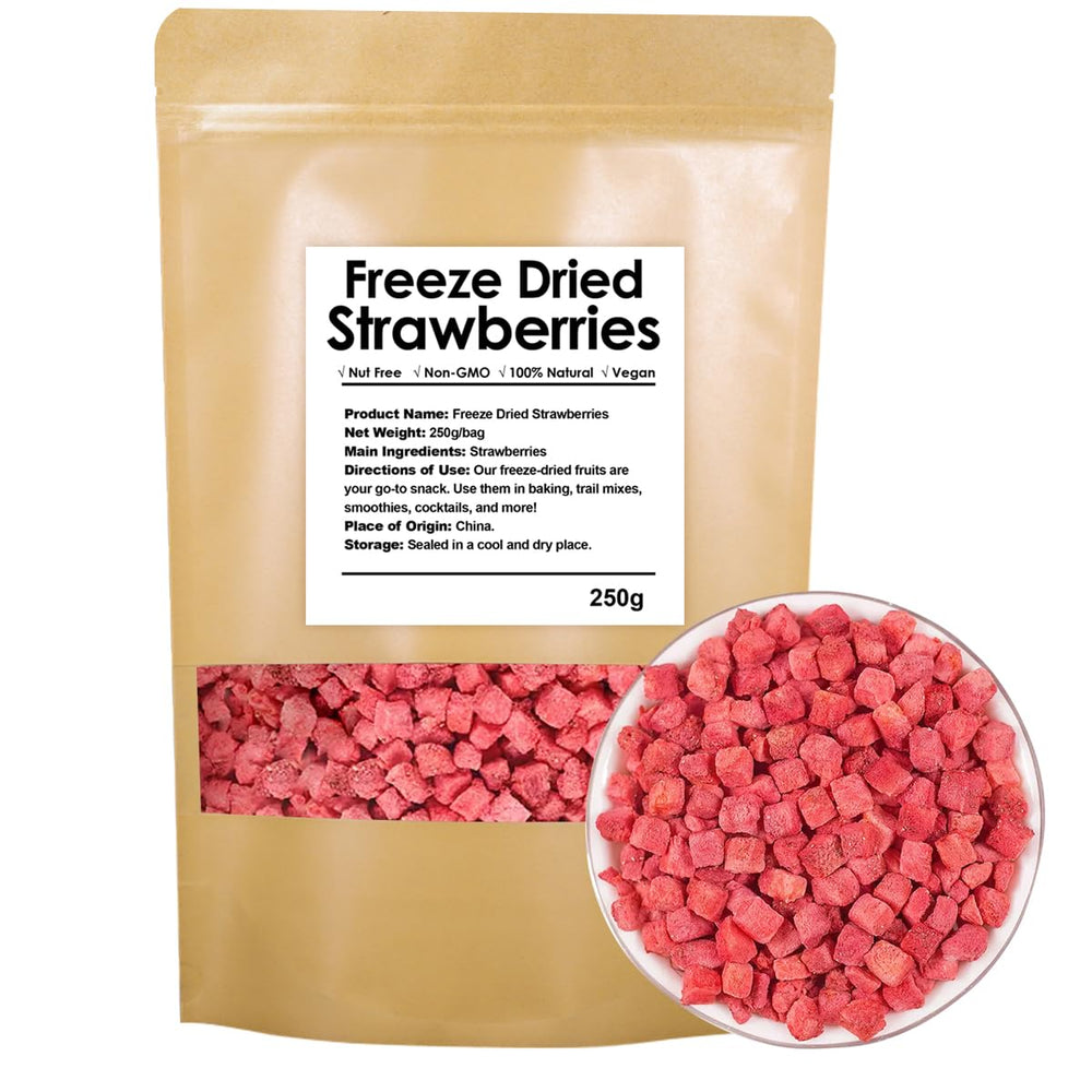 YiLing premium freeze-dried strawberries pieces in a 250g pack for snacking