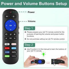 Yimaut Roku remote back view highlighting durable build and accessible battery compartment.