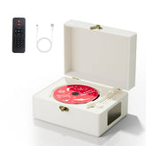 Yintiny rechargeable leather CD player front view on a table for compact home audio