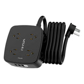 YISHU 10 ft surge protector power strip shows eight outlets for a full desk setup.