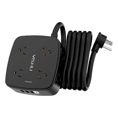 YISHU 10 ft surge protector power strip shows eight outlets for a full desk setup.