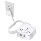 YISHU 10ft surge protector with eight outlets and four USB ports for versatile charging.