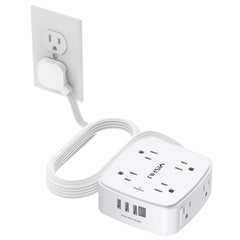 YISHU 10ft surge protector with eight outlets and four USB ports for versatile charging.