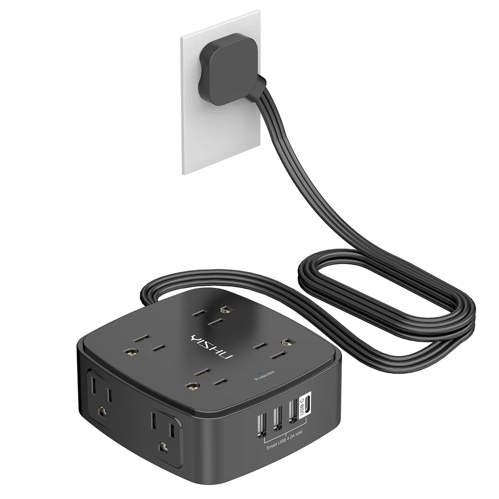 YISHU surge protector with eight outlets and four USB ports for organized charging