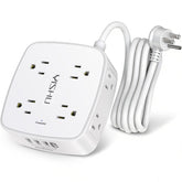YISHU 6ft surge protector power strip with 8 outlets and 4 USB ports for clutter-free charging.