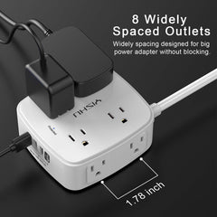 YISHU surge protector USB ports close-up highlighting fast charging.