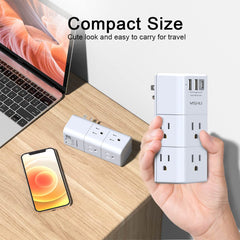 YISHU USB multi-plug outlet provides 6 AC outlets in a compact layout.