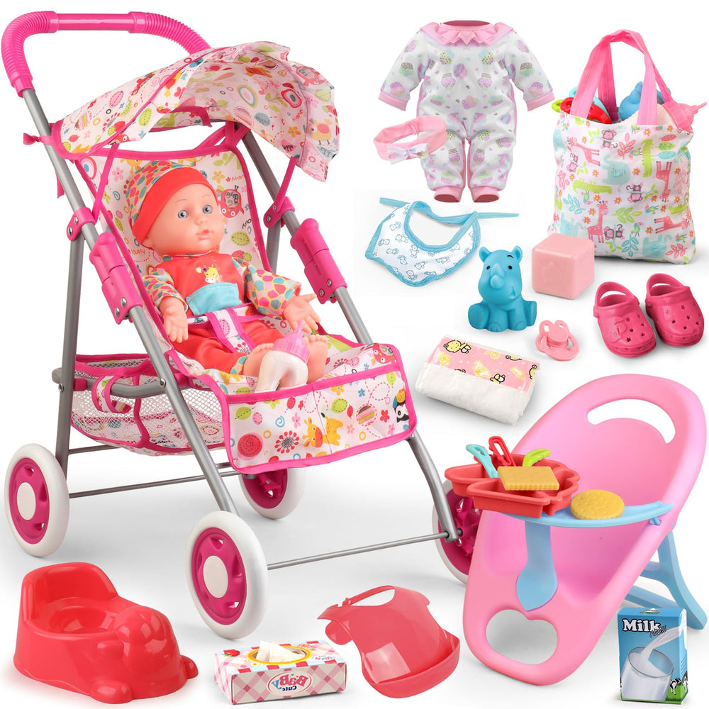 YIYBM folding sunshade stroller set supports imaginative play and outdoor pretend time