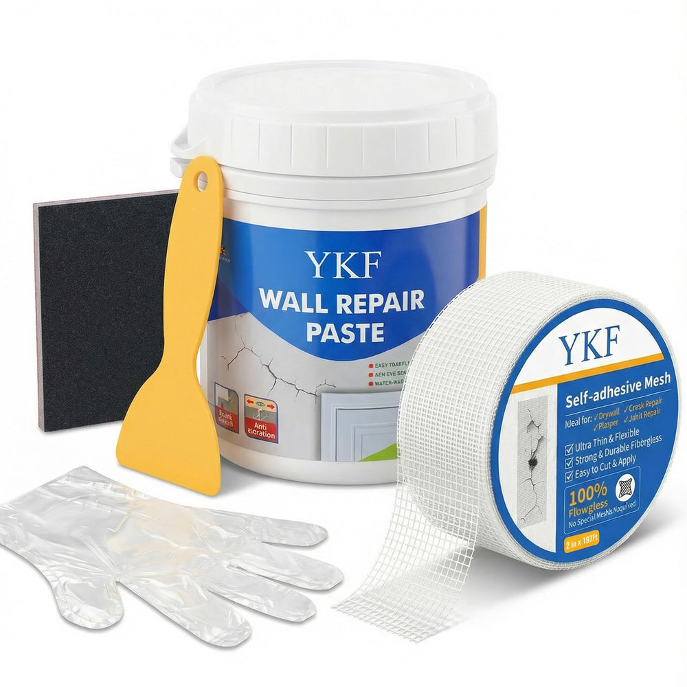 YKF drywall repair kit 18oz jar demonstrating hole filling for a smooth finish