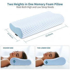 Ylekto two-height pillow illustration highlighting adaptability for different sleep positions.