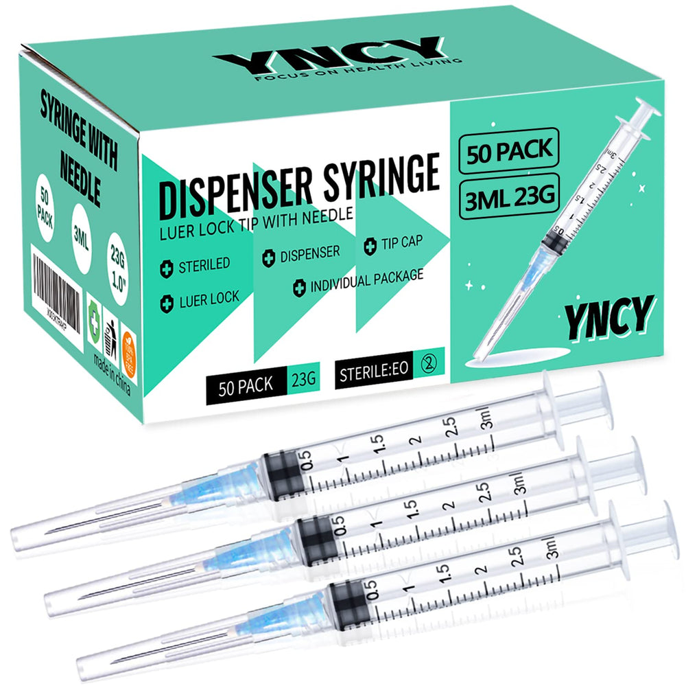 YNCY 50-pack 3ml syringe ready for precise injections and measurements.