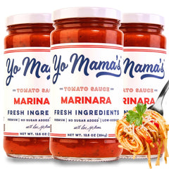Yo Mama’s Foods Keto Marinara jar front with no sugar added and rich tomato flavor