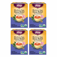 Yogi Blueberry Sage Stress Relief tea pack ready for a calming moment.