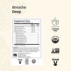Yogi Breathe Deep Tea cup with steam and relaxing aromatic blend.