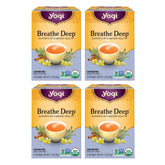 Yogi Breathe Deep Tea pack with organic label and calming aroma.
