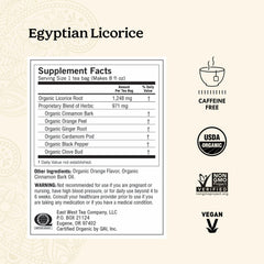 Yogi Egyptian Licorice Tea tea bags display, convenient caffeine-free herbal option.