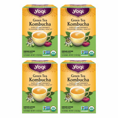 Yogi Green Kombucha tea bags ready to brew a bright, antioxidant-rich cup.