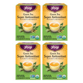 Yogi Green Tea Super Antioxidant box highlights organic blend for antioxidant support.
