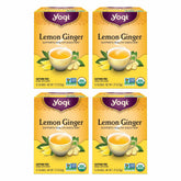 Yogi lemon-ginger-tea-packaging close-up, highlighting organic ingredients for a flavorful cup.