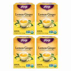 Yogi lemon-ginger-tea-packaging close-up, highlighting organic ingredients for a flavorful cup.