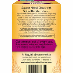 Steaming Yogi Spiced Blackberry Focus tea in a cup for focused mornings.