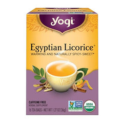Steam rises from a hot cup of Yogi Tea Egyptian Licorice Tea.